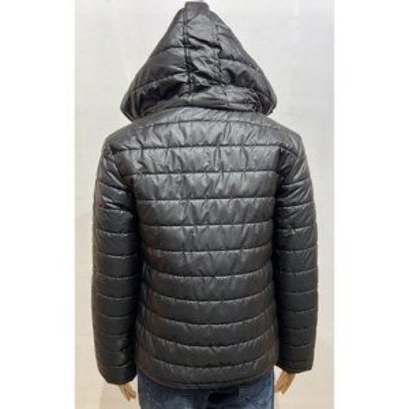 Womens Hooded Puffer Jacket -black - Picture 3 of 6